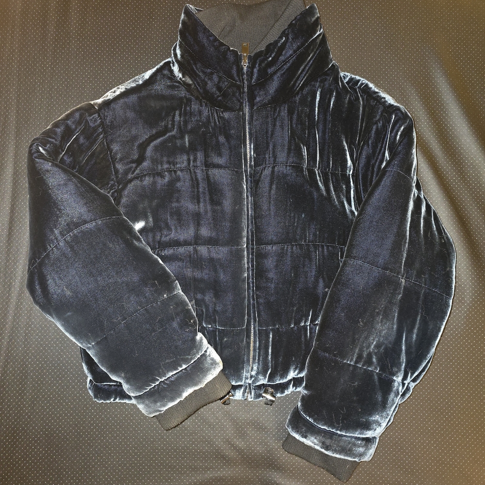 Zara Velvet Puffer Jacket in Dark Blue